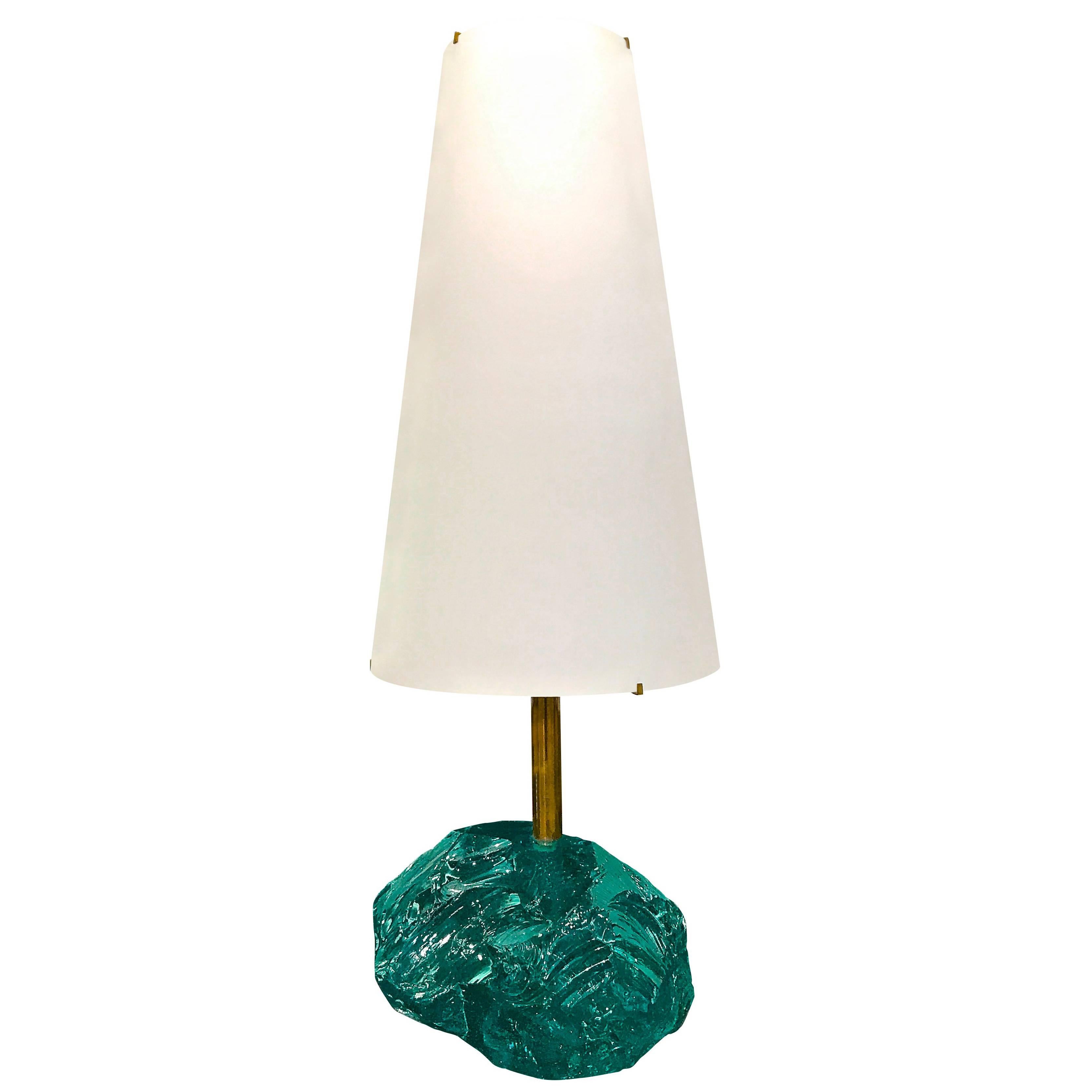 Roberto Giulio Rida Rock Form Glass and Brass Table Lamp For Sale