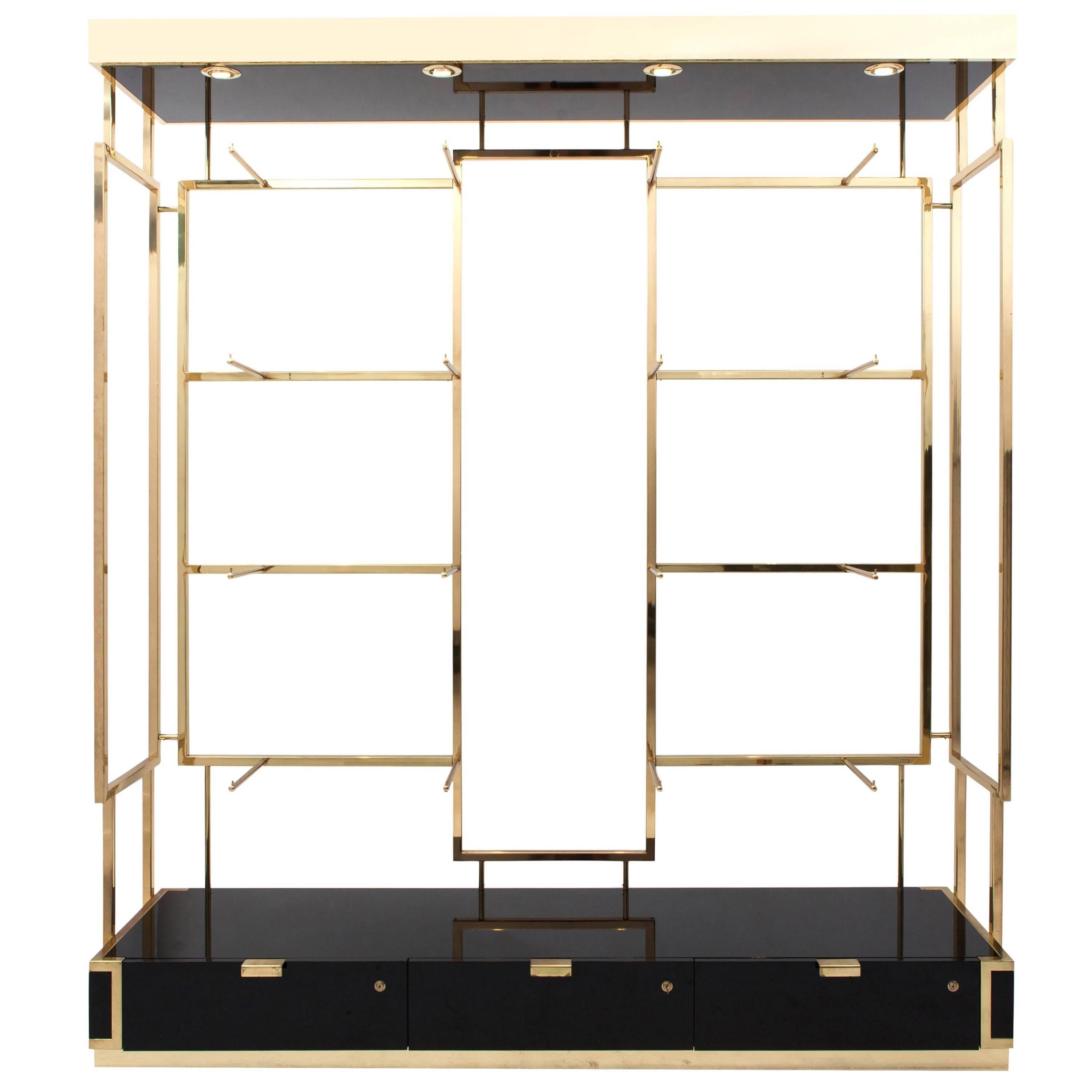 Black Lacquered and Brass �Étagère Display Unit