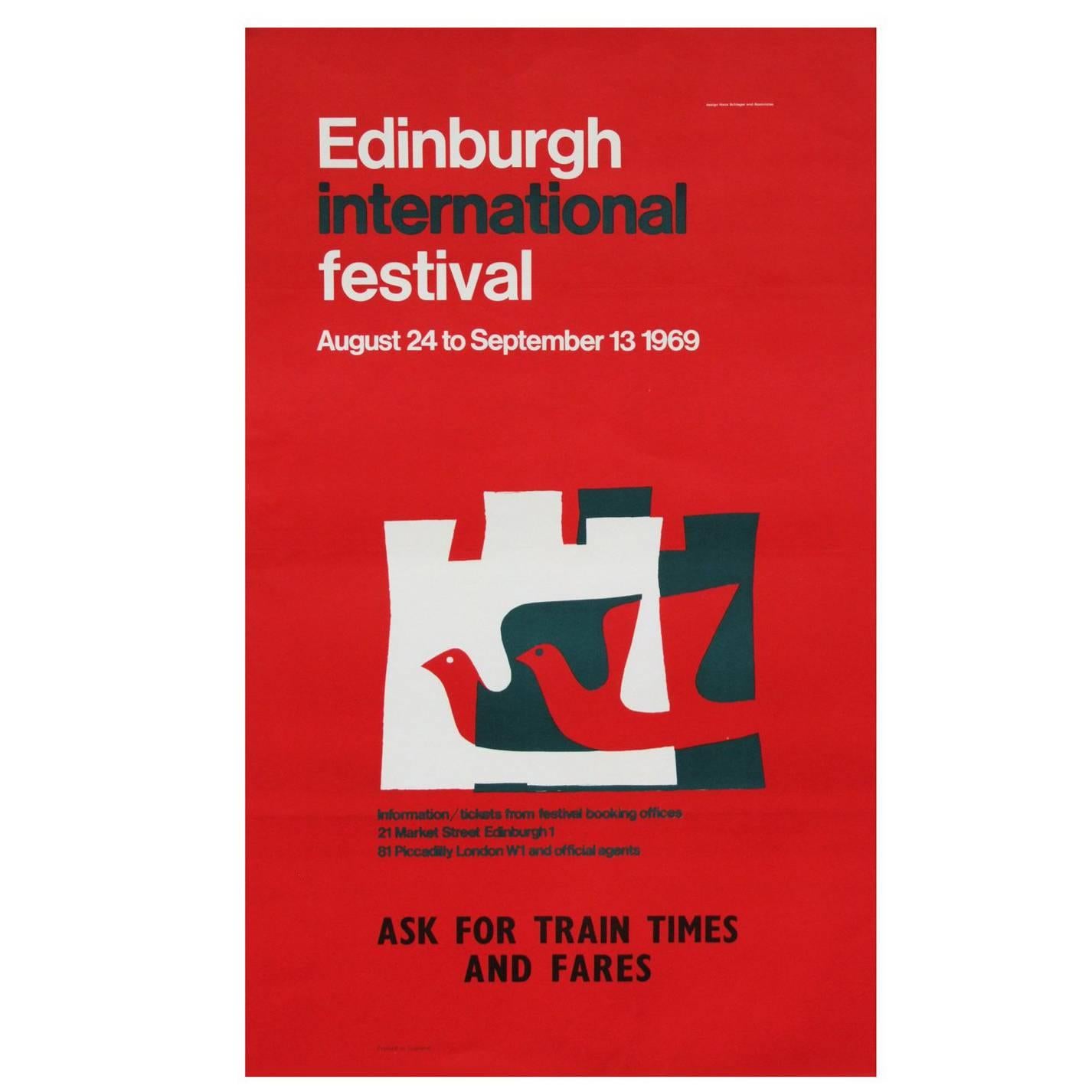 1960s Red Edinburgh International Festival Poster Pop Art Design