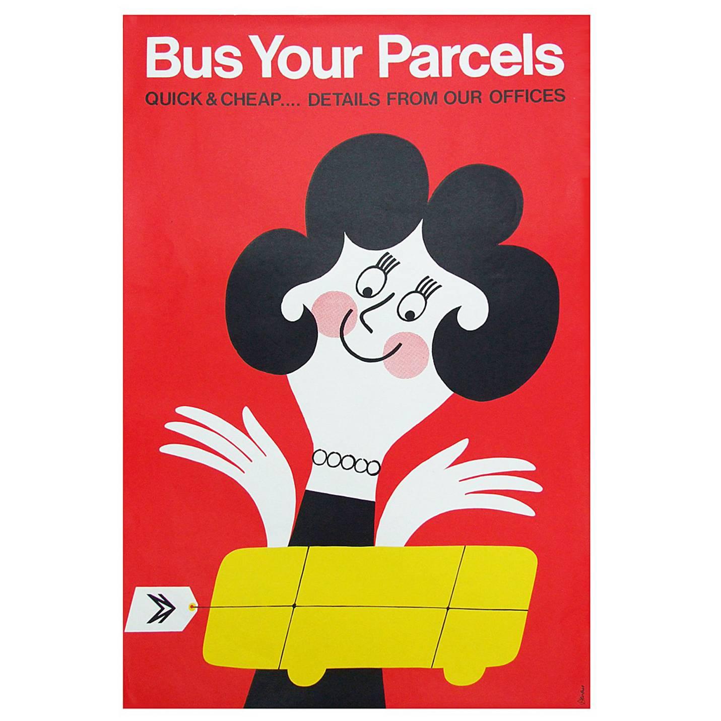 1960s British Bus Travel Poster by Harry Stevens Pop Art For Sale