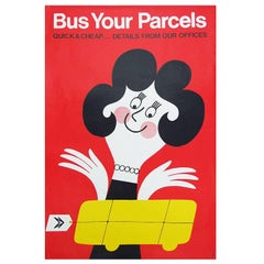 1960s British Bus Travel Poster by Harry Stevens Pop Art