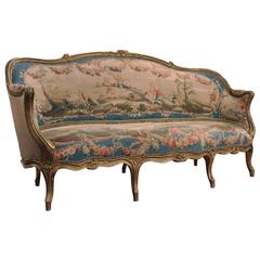 19th Century French Louis XV Carved Gilt Canapé with Aubusson Tapestry