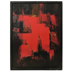 Mid-Century Abstract Painting in Black, Red and Ochre