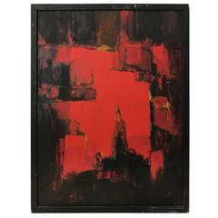 Mid-Century Abstract Painting in Black, Red and Ochre 7