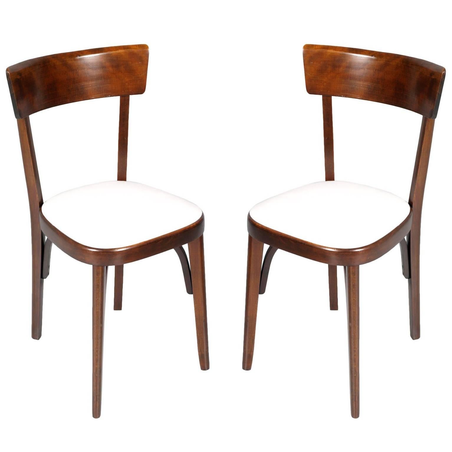 Pair of Chairs Bistrot Baumann in Massive Bent Walnut Robust and Elegant