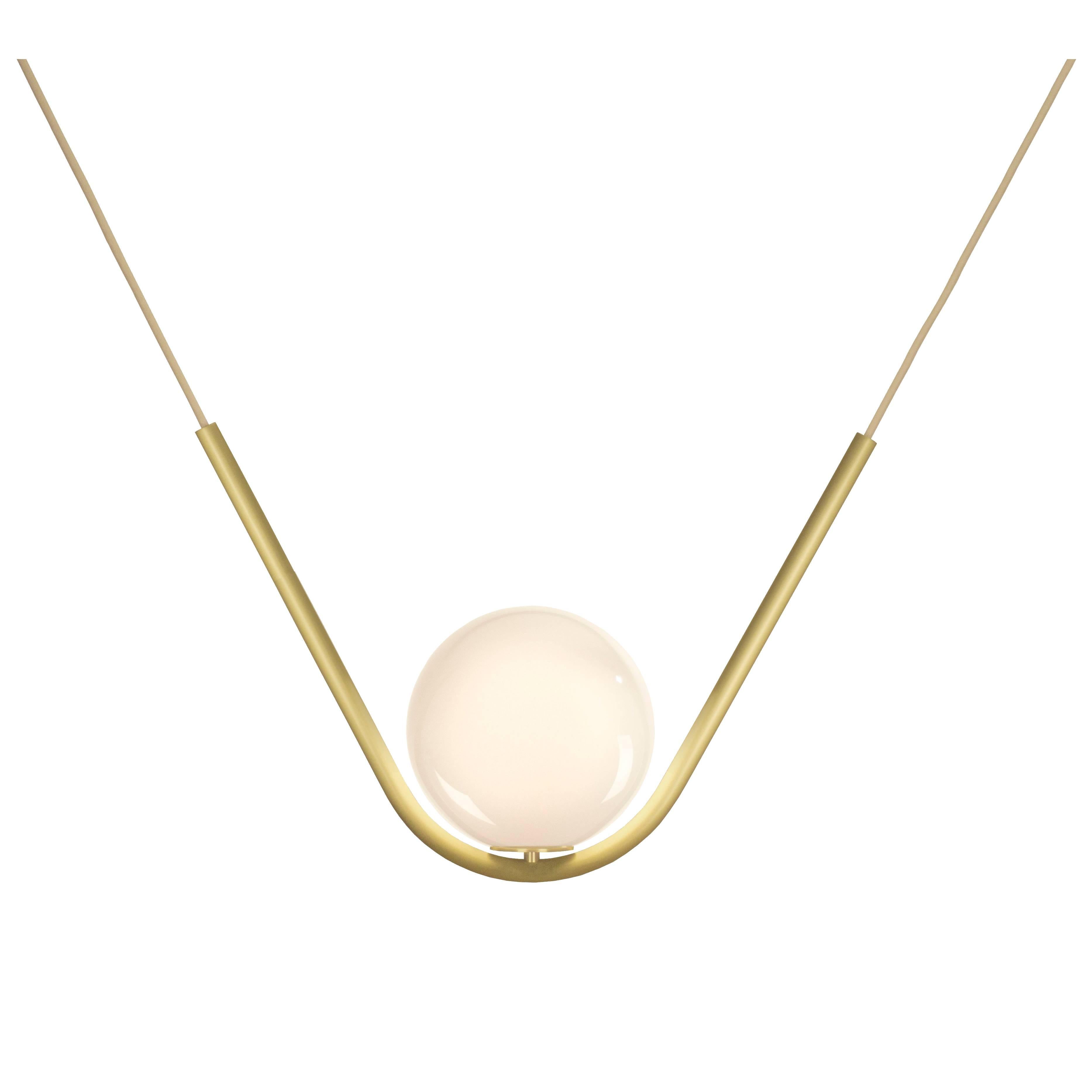 Perle 1 Pendant in Aged Brass with Handblown Glass Ball by Larose Guyon For Sale