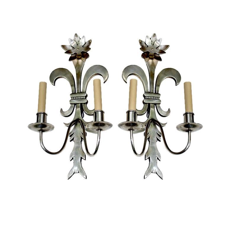 Set of Silver Plated Sconces For Sale