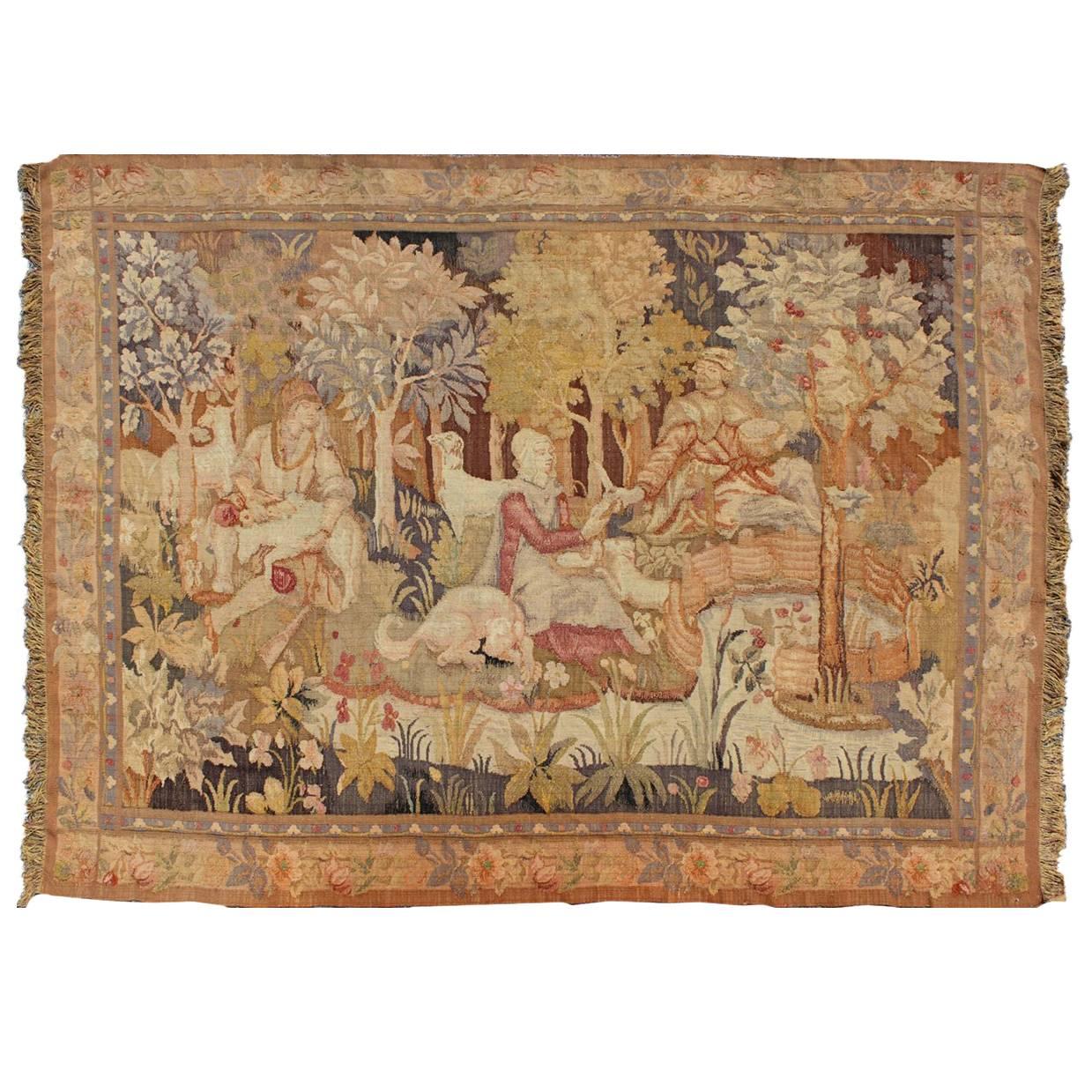 European Tapestry from 19th Century, France Depicting Abundant Woodland Scene