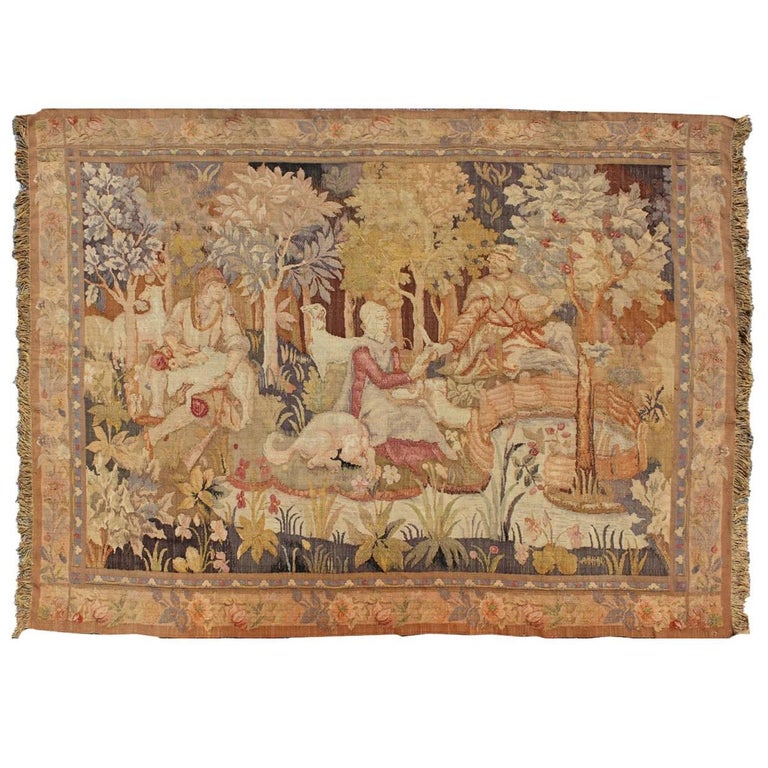 European Tapestry from 19th Century, France Depicting Abundant Woodland Scene For Sale at
