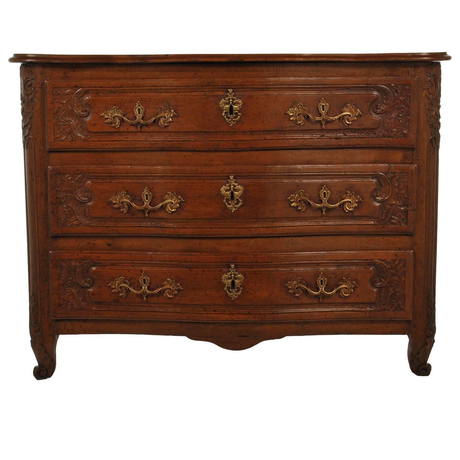 Large 18th Century French Louis XV Period Walnut Commode or Chest of Drawers For Sale