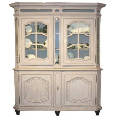 French 1890s Provençal Painted Wood Buffet à Deux-Corps with Glass Doors