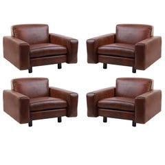 Vintage Four Metropolitan Leather and Bronze Lounge Chairs