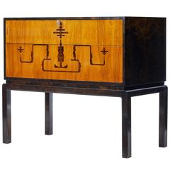 Swedish Late Art Deco Birch Inlaid Small Chest of Drawers