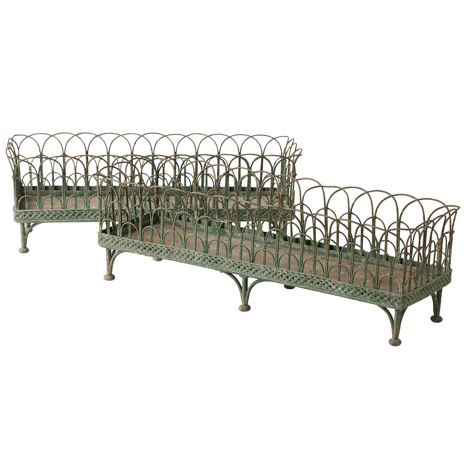 Pair of French Wrought Iron and Wirework Jardinieres, circa 1850