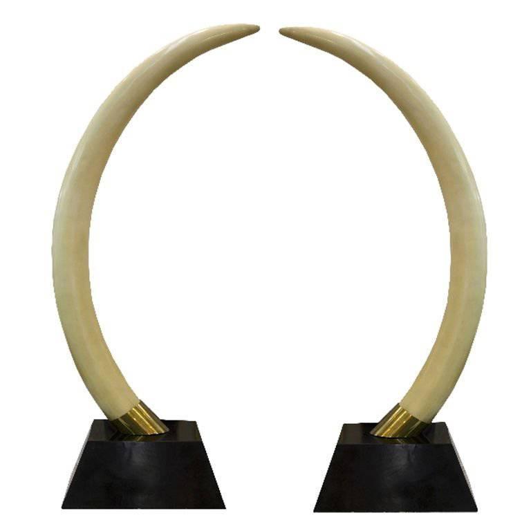 Pair of Maitland-Smith Brass Tesselated Stone and Brass Faux Elephant