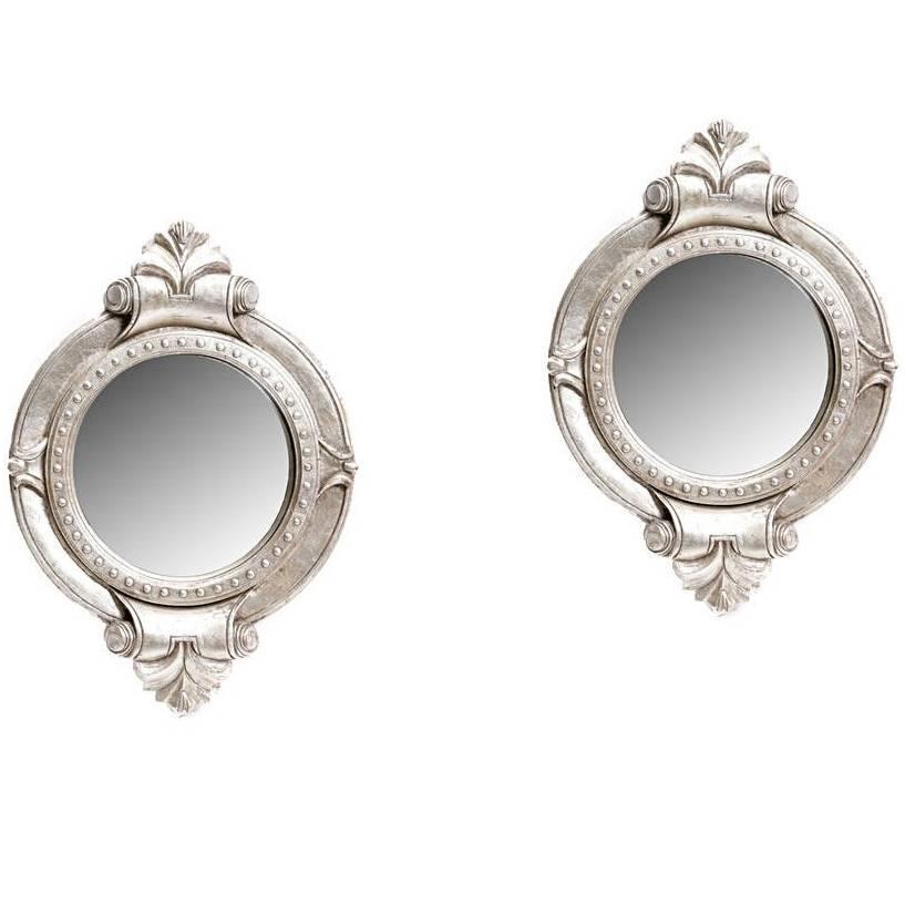 Pair of Modern Style Carved Silver Wood Mirrors