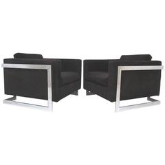 Pair of Milo Baughman T-Back Cube Lounge Chairs for Thayer Coggin