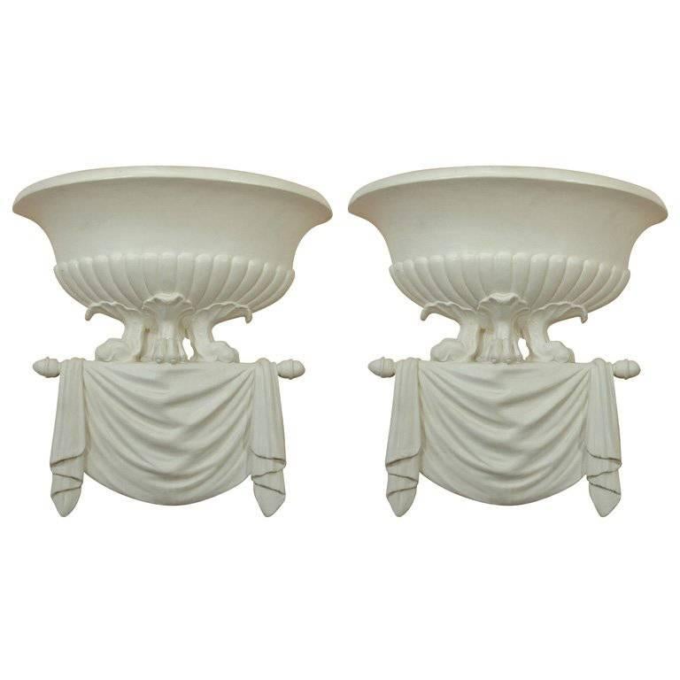 Pair of Dorothy Draper Style Plaster Wall Sconces