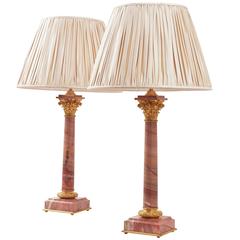 Pair of Pink Marble Column Lamps, French, circa 1920 9