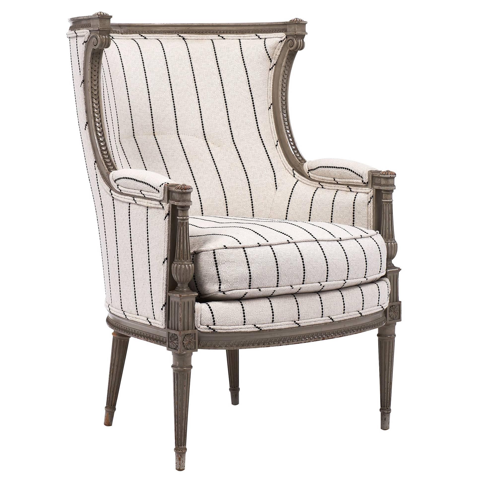 Louis XVI Style Striped 19th Century Bergère