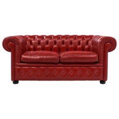 Vintage English Red Chesterfield Sofa