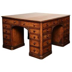 Unusual 19th Century Oak Partners Desk