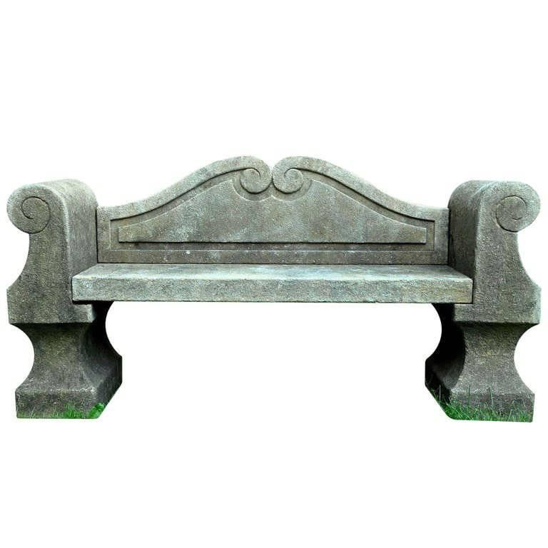 Italian 20th Century Limestone Bench with Back For Sale