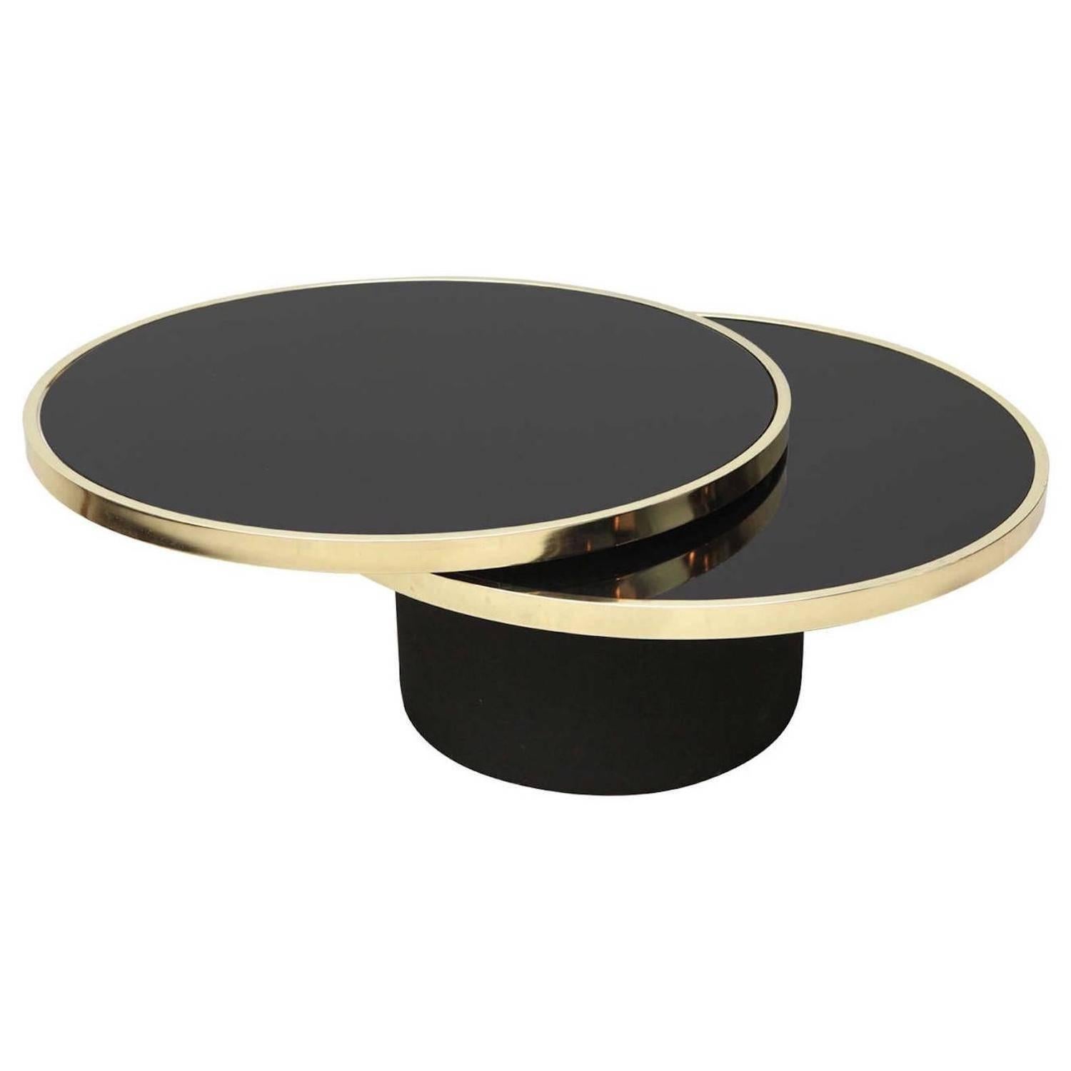 Black Glass and Brass Swivel Coffee Table by the Design Institute of America