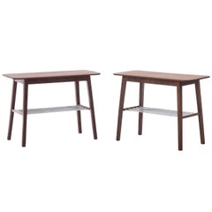 Retro Danish Modern Side Tables with Metal Shelf