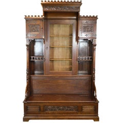 Gothic Revival Bookcase with Bench and Storage, circa 1875