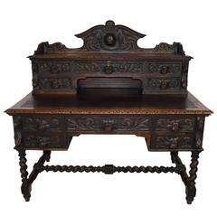 Antique French Leather Top Hunt Desk, circa 1890