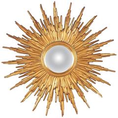 Mid-Century French Giltwood Convex Sunburst Mirror 6