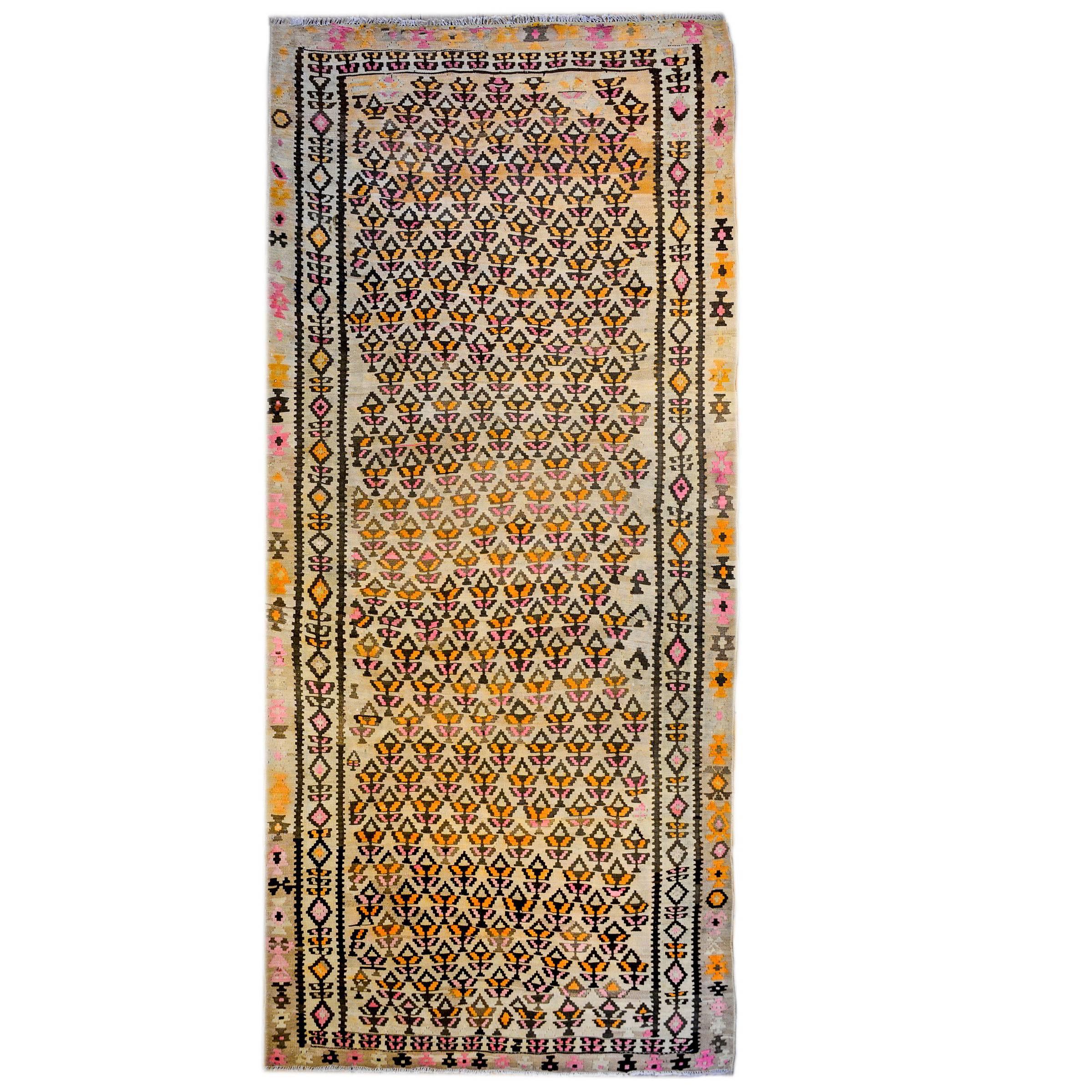 Exceptional Early 20th Century Qazvin Kilim Runner For Sale