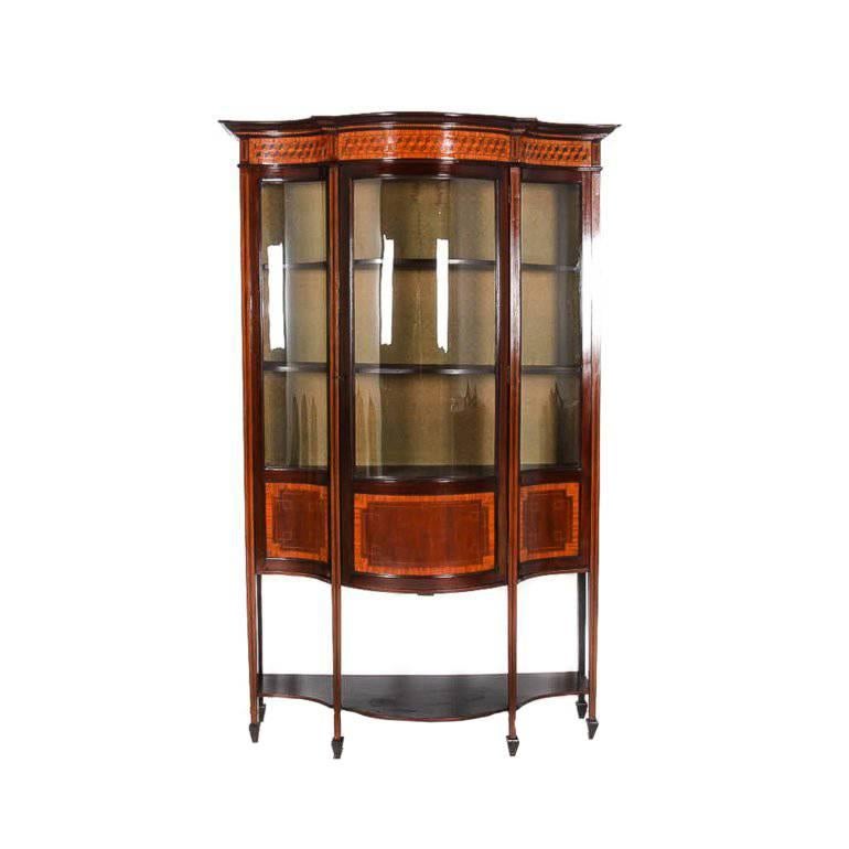 Antique Edwardian China Cabinet with Original Curved Glass Circa 1910