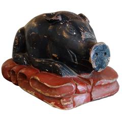 Painted and Carved Wood Chinese Pig