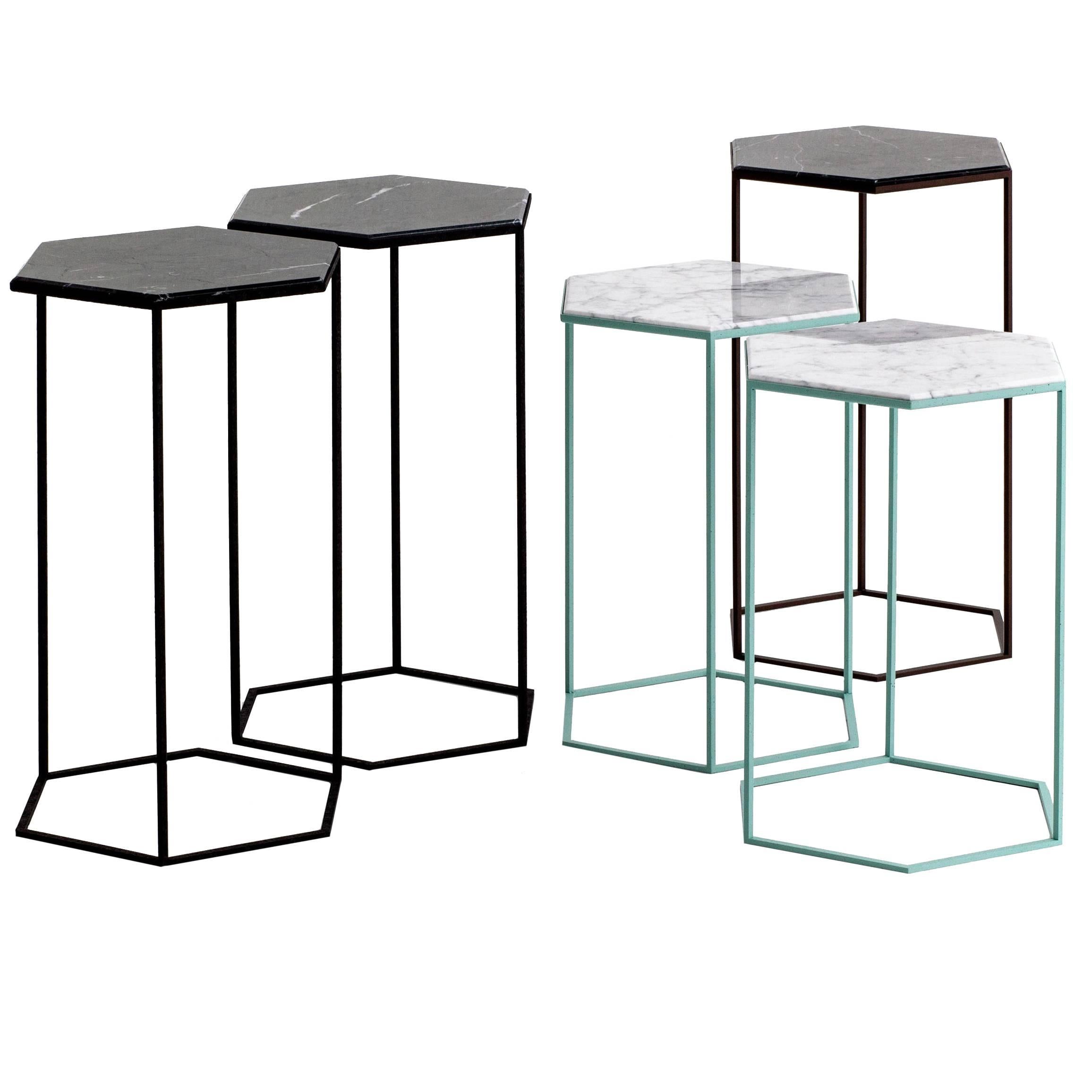 Moroso Hexxed Side Table in Color Varnished Steel and Marble For Sale