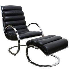 Milo Baughman Leather Lounge Chair and Ottoman