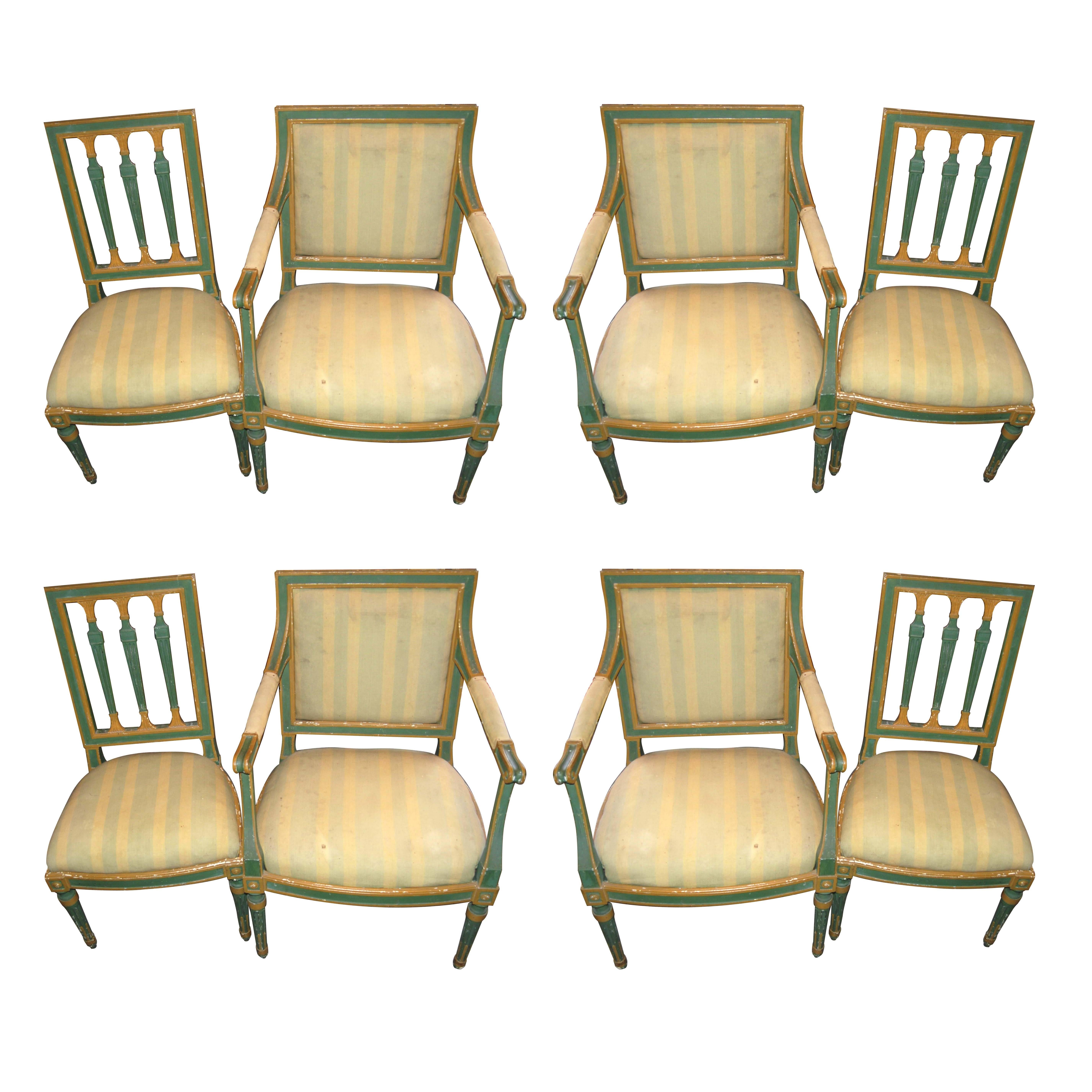 Set of Eight Painted Italian Directoire Dining Chairs