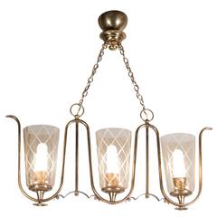 Etched Glass and Bronze Chandelier, French, 1940s 11