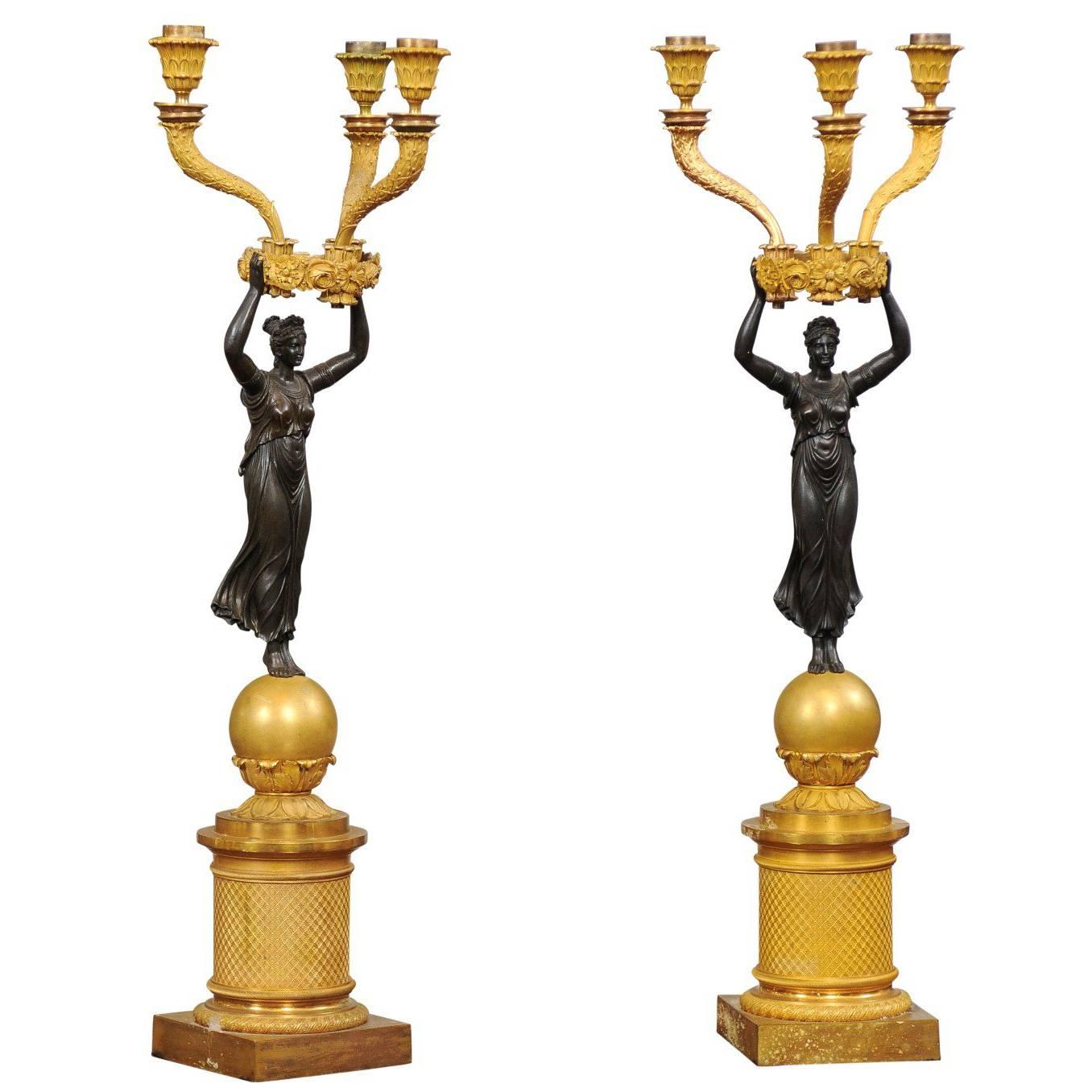 Pair of Empire Gilt Bronze Candelabra with Black Patinated Figures, France, 1810