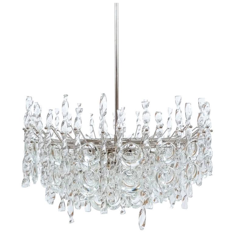 Impressive Tendril Ribbon Glass Chandelier Lamp by Palwa, 1960 at 1stDibs