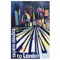 1960s London Coach Travel Poster Illustration Pop Art