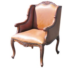 Louis XVI Style Leather Wing Chair