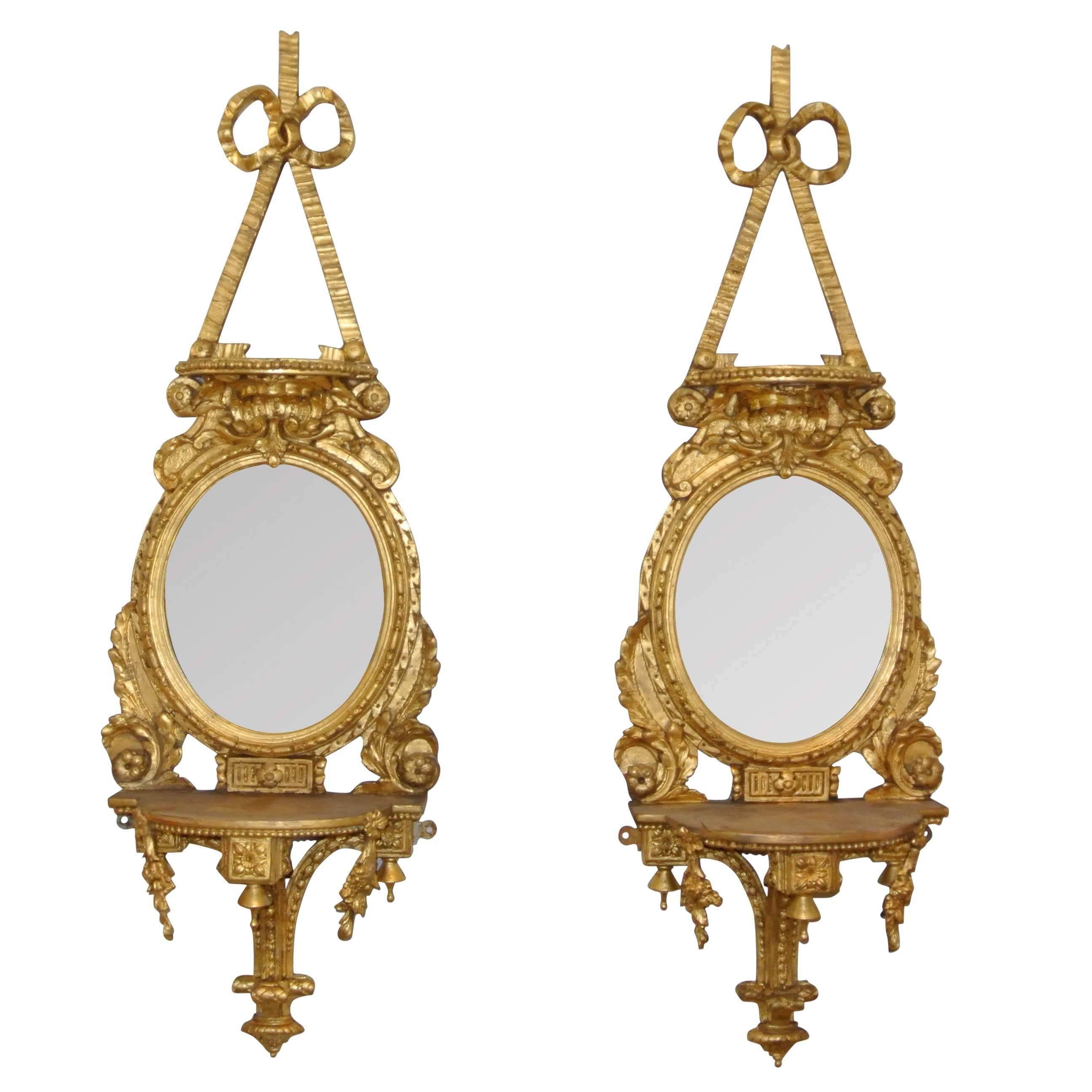 Pair of Antique 19th Century Gilt Mirror Sconces