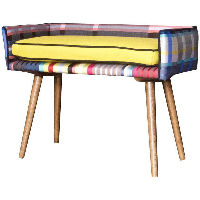 MidCentury VanitySized Stool in Summer Plaid For Sale at 1stDibs