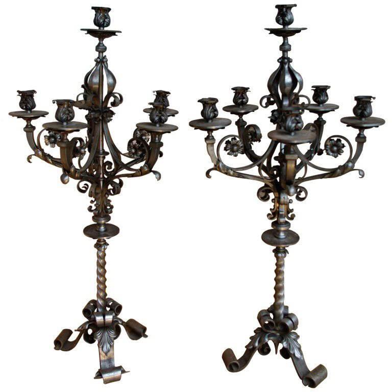 Pair of Large Medieval Style Candelabras signed L'Arnaud, circa 1880