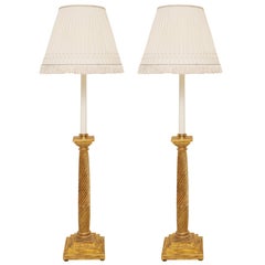 Pair of Giltwood Candlestick Floor Lamps