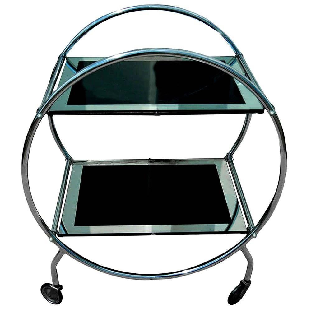Art Deco English Two-Tier Chrome and Glass Hostess Bar Cart