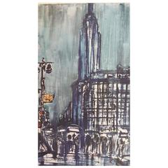 Vintage New York Empire State Building Art Poster by Burhan Dogancay "42nd and Fifth" 