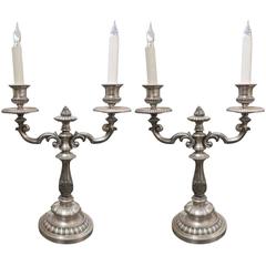 1900s Pair of E.F. Caldwell Silvered Bronze Table Lamps with Two Lights Each 9